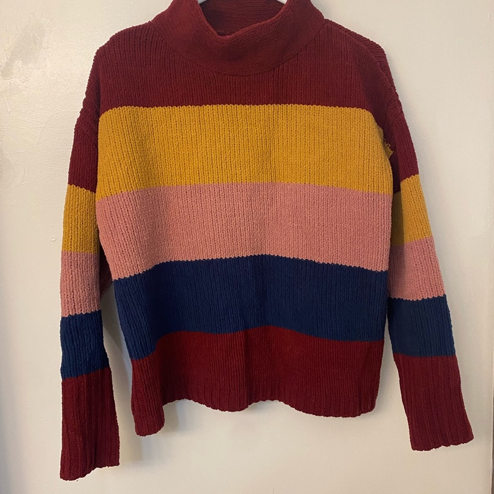 Catherine Malandrino Red and Pink Cowl Turtleneck Sweater